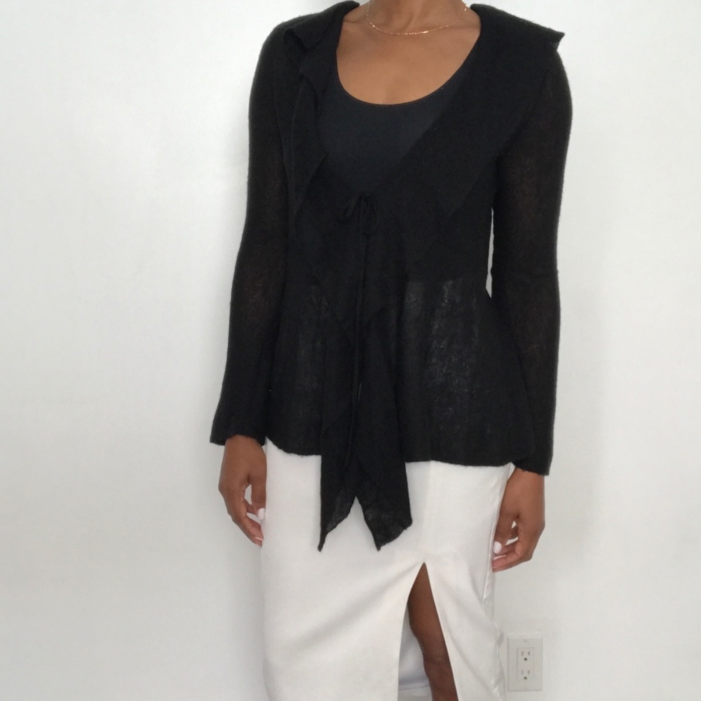 MAGASCHONI BLACK CASHMERE CARDIGAN Y2K RUFFLE WITCHY SWEATER WOMENS MEDIUM